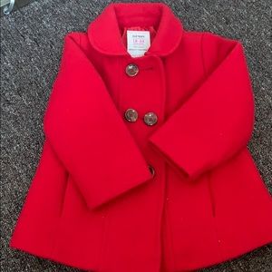 Red warm pea coat for baby girl.